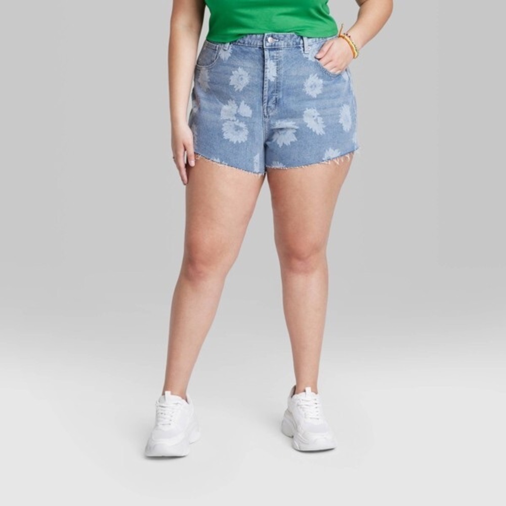 Target Light Blue Floral Print Denim Jean Shorts